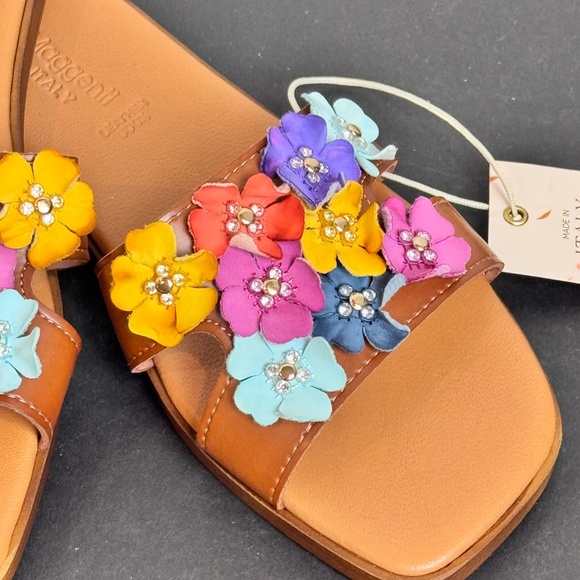 NWT Fabio Maggenti Italy Floral Leather Colorful Sandals Slides Size 8 - Picture 3 of 9